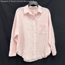 NWT Wmns MADEWELL Linen & Cotton Light Pink Striped Oversized Button Up Shirt M picture