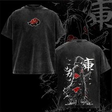 Retro Sasuke Naruto Double Printed Heavy Cotton Oversized Anime Fan T-shirt picture