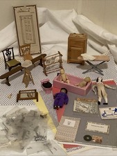 Vintage Dollhouse Miniatures Lot Wax Dolls Furniture Hardware Accessories 1:12 picture