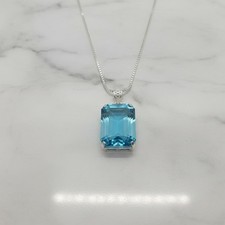 Blue Topaz Pendant Necklace | 100-110Ct Emerald Cut Sky Blue Topaz Gemstone picture