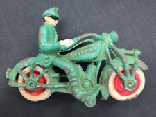 VINTAGE 1930'S CAST IRON GREEN CHAMPION SOLO POLICE MOTORCYCLE 6 1/2 Inches picture