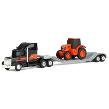ERTL 1/64 Black Kubota Semi Truck, Flatbed Trailer & Kubota Tractor, 37975A-02 picture