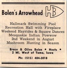 Bolen's Arrowhead Fireplace Bruce & Olive Bolen West Of Tama IA 1974 Ad TAK6-S54 picture