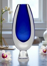 Vtg. MCM Kosta (Boda) Sommerso Cobalt Blue Glass Bud Vase by Vicke Lindstrand picture