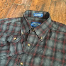 Sir Pendleton Wool Button Down Dress Shirt Mens M Black Plaid Tartan Worsted picture