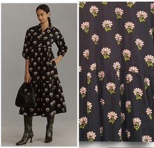 Maeve Bettina Shirt Dress Anthropologie Tiered Buttondown Black Floral XL picture