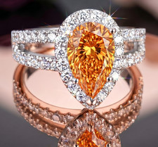 4.60 Ct Certified Pear Cut Orange Natural Diamond Ring VVS1 White Gold Finish picture