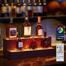 LED Lighted Bottle Shelf 20 Inch, 2-Step Freestanding, Walnut, App Control picture