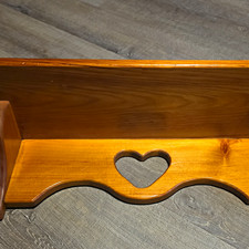 Rustic Brown Varnished Wood Wall Shelf Heart Cutout Scalloped 7x23x37 picture