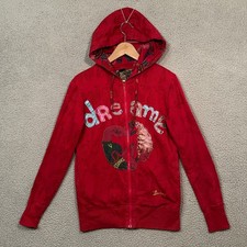 Desigual Full Zip Hoodie Women's Large Red Dream Applique Graphic Jacket Y2K picture