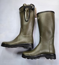 LE CHAMEAU VIERZON TARTAN JERSEY LINED MEN'S DARK GREEN WELLINGTON BOOTS picture
