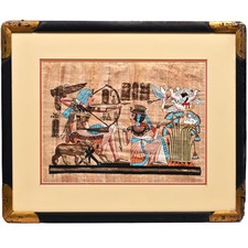 EGYPTIAN Original Vintage 19thC Signed Ancient King Tut Hunting Papyrus Painting picture