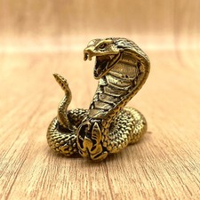 Brass King Cobra Snake Figurine Vintage Reptile Statue Desk Decor Collectible picture