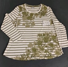 Chico's Zenergy Women's Top Size XL Knit Scoop Neck Long Sleeve Striped Floral  picture