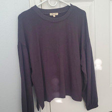 Madewell Women’s Grey Cotton Jersey Crew Neck Puff Sleeve Ruffle Top M picture