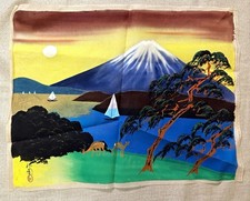 Vintage 1950s Japanese Hand Painted Silk Mount Fuji Landscape Signed Deer picture