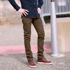 Gustin MENS Button Fly Cotton Denim Straight Leg Jeans Brown Size 34 picture