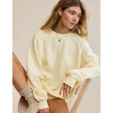 Aerie Go-To Boyfriend Sweatshirt XS Yellow Oversized Drop Shoulder Ribbed Trim picture