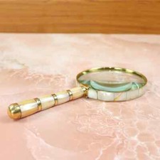 Handmade Mother of Pearl & White Brass Vi Handle Magnifier Magnifying Glass Lens picture