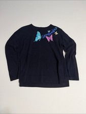 Talbots Women’s Navy Sweater with Multicolor Butterfly Embroidery - M picture