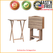 Mainstays 4 Piece Folding TV Tray Table Set Rubberwood Gray with Storage Rack picture