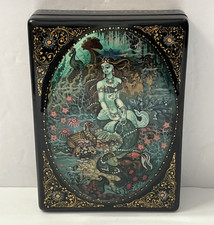 Hand Painted Mermaid Underwater Treasures Russian Lacquer Box Artist Signed picture