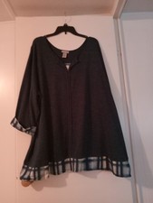 Catherines Blueish/Black Split Neck Top With Cuffed Sleeves & Bottom Cloth Tier picture