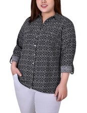 NY Collection Plus Size Sl Black White Geometric 3X picture