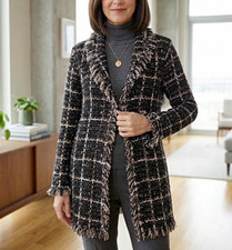 New English Factory Tweed Fringe Cardigan Jacket Single Hook Eye Closure size S picture