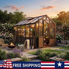 6x8ft/6x10ft/6x12ft Polycarbonate Wood Frame Walk-in Greenhouse Outdoor Backyard picture