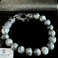 Blackjack Jewelry 10mm Gray Jasper Stainless Steel Beaded Bracelet  BJB244BJ picture