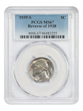 1939-S 5C PCGS MS67 (Reverse of 1938) - Jefferson Nickel picture