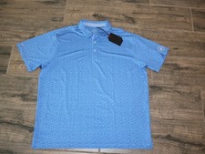 NWT Antigua Blue Flower Short Sleeve Polo Golf Dress Lounge Shirt 2XL XXL Tags picture