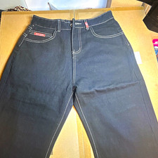 JNCO Men’s Black Denim Straight Jeans Skeleton Graphic Embroidered 5-Pocket picture