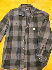 Carhartt Men's 3XL Loose Fit Gray/Black Plaid Flannel Button-Up Shirt Pockets picture