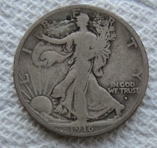1916-S Walking Liberty Silver Half Dollar Early Rare Key Date VG Fine Bold Date picture