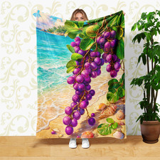 Tropical Beach Grapes Coral Fleece Blanket Coastal Decor picture