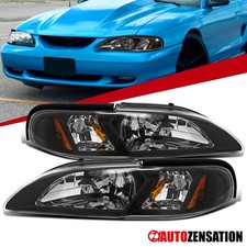 Fit 1994-1998 Ford Mustang GT SVT Cobra Black Headlights Corner Signal Lamps picture