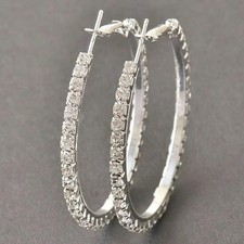 3.00Ct Round Cut Diamond Lab-Created Women's Hoop Earrings 14K White Gold Plated picture