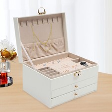 3-Tier Jewelry Box Organizer with Lockable Drawer & Modern Design picture