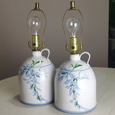 Pair Vintage California Ceramic  Jugs Designers Floral Table Lamp picture