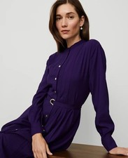 Ann Taylor Purple Pleated Shirt Dress Long Sleeve With Belt, 8 picture