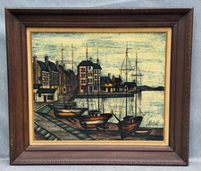 D.H. SAVIGNE ORIGINAL OIL PAINTING 20TH C. FRANCE FRENCH VILLAGE BOAT MARINA ART picture