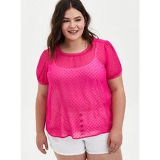 Torrid Crinkle Chiffon Rib Trim Top Pink Glo size 3X picture