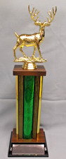gold deer trophy 12 point buck tall green column trophy award picture