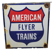 VINTAGE AMERICAN FLYER PORCELAIN SIGN OLD TRAIN RAILROAD RAILWAY TRACK RAIL TOYS picture