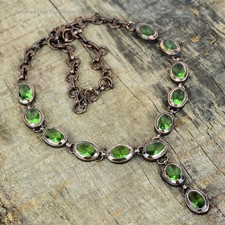Copper Green Amethyst Gemstone Engagement Electroformed Bezel Chain New Necklace picture
