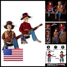 ELAMAS Halloween Animatronics Banjo Skeletons Duo Decorations, Animated Skull picture