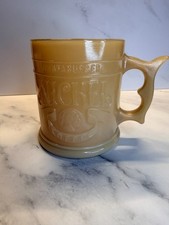 Vintage Whataburger Nickel Coffee Glass Mug Amber Milk Glass Indian Head Nickel picture