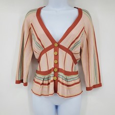 Guinevere Anthropologie Striped Cardigan V-Neck 3/4 Sleeve L Boho Cottage Preppy picture